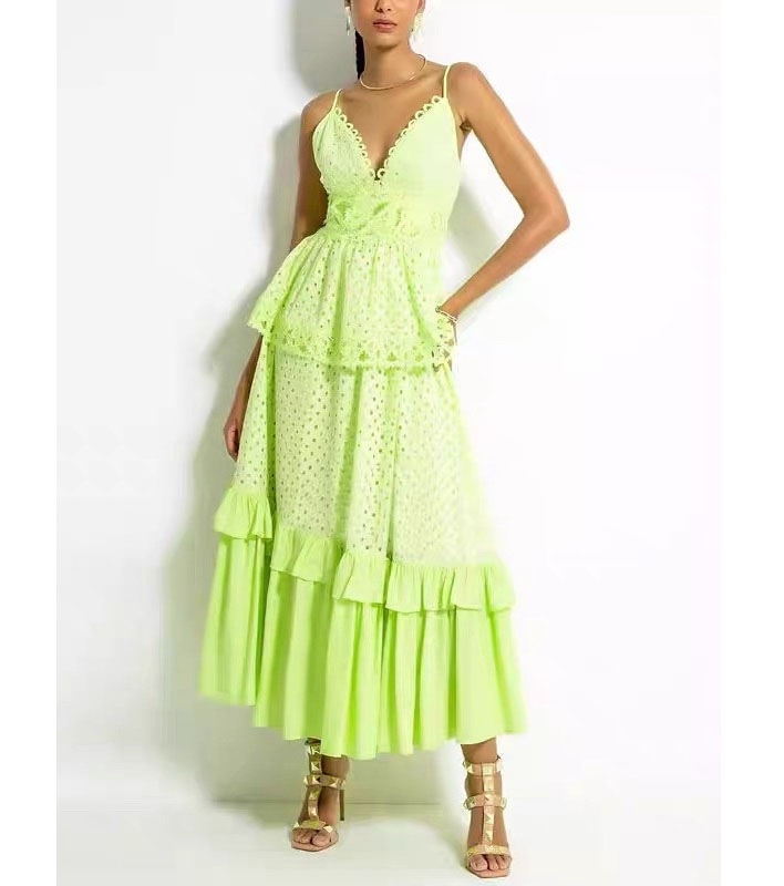 Elegant V-neck Bandeau Waist Sexy Cut-out Long Dress Women