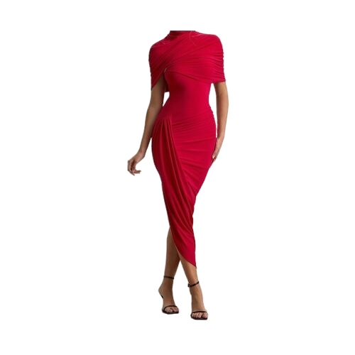 Elegant 2025 Summer Party Wear Bodycon Pleated Maxi Dress 