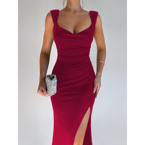 Sexy Backless Belted Pencil Skirt with Slit for Autumn 2025 Bestseller Long Fitted Dress