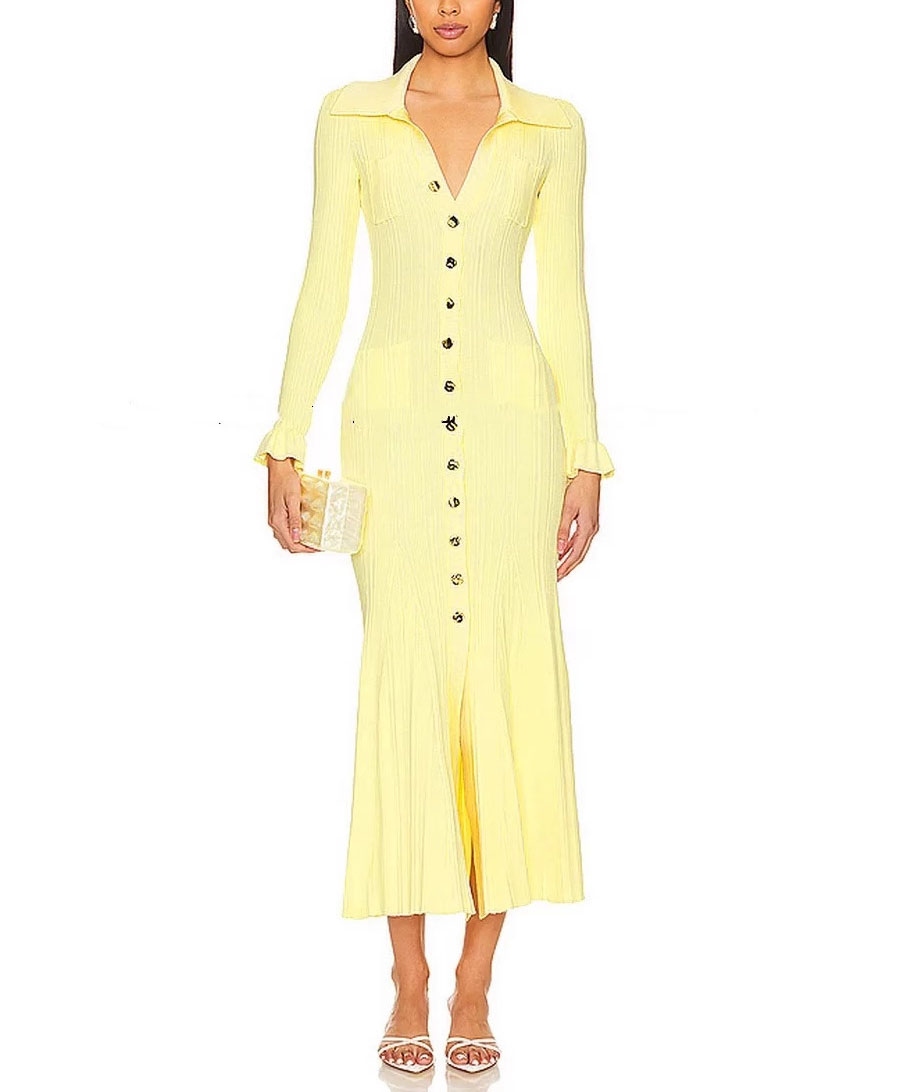 Summer Single Breasted Knitted Cardigans Maxi Elegant Woman Dress