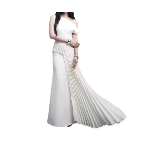 Ball Gown Pleated Maxi Gown Irregular Hemline Chic Formal Wear