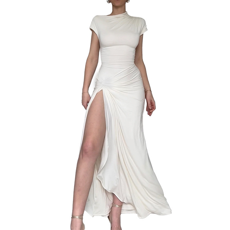 Summer high split slim sexy maxi solid dress custom