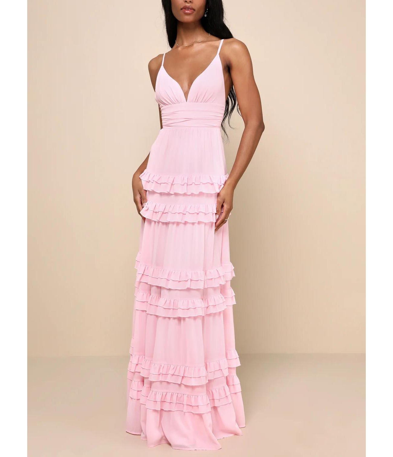 Women green Tiered Maxi Dress with Spaghetti Straps Dress