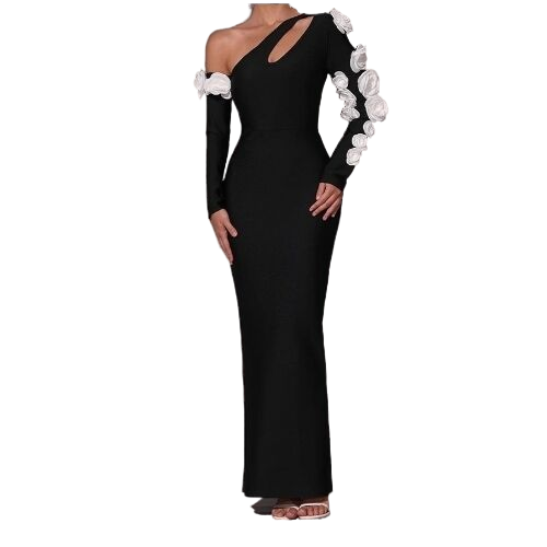 Floral Applique Slim Fit Mermaid Style Long Sleeves Formal Party