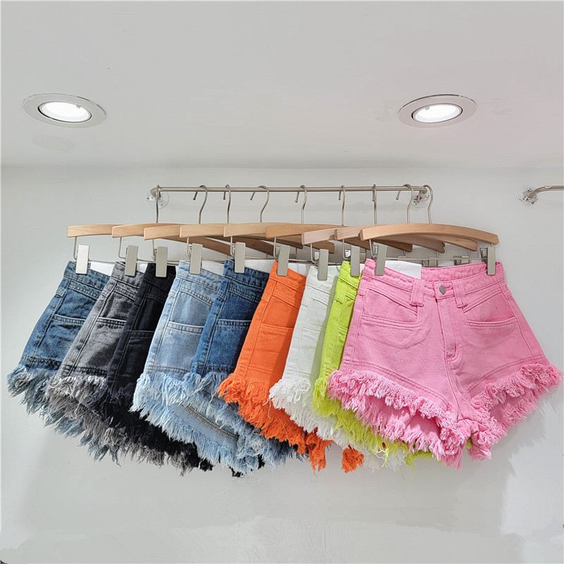 Summer Pink Distressed Jean Sexy Mini Shorts for Women Denim Shorts