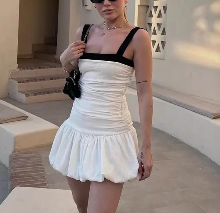 2025 Spring mini bud dress white/black classical for ladies 
