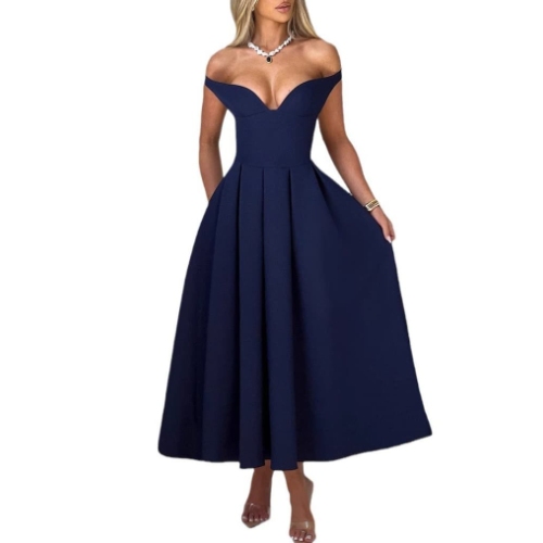 A new European and American women's dress with an elegant and stylish V-neck backless evening gown