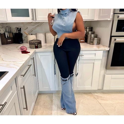 2025 Flared Denim Women's Jeans Patchwork Bell Bottoms