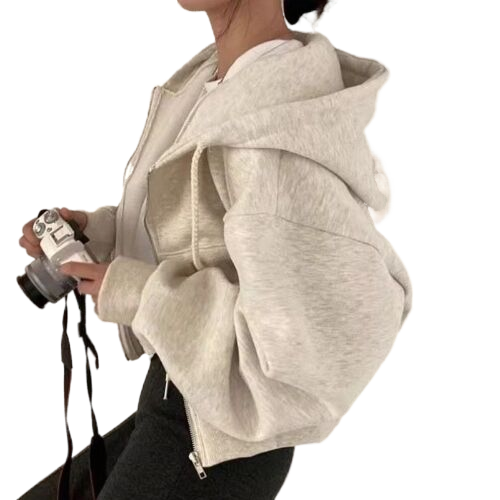 Chic Oversized Cardigan Long Sleeves Drawstring Hooded Sweatshirt 