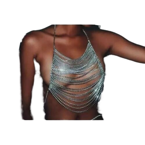 Y2K Crystal Body Chain Set Rhinestone Bust Top