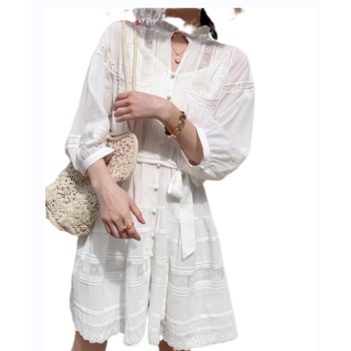 Spring 2025 women's French white shirt loose dress