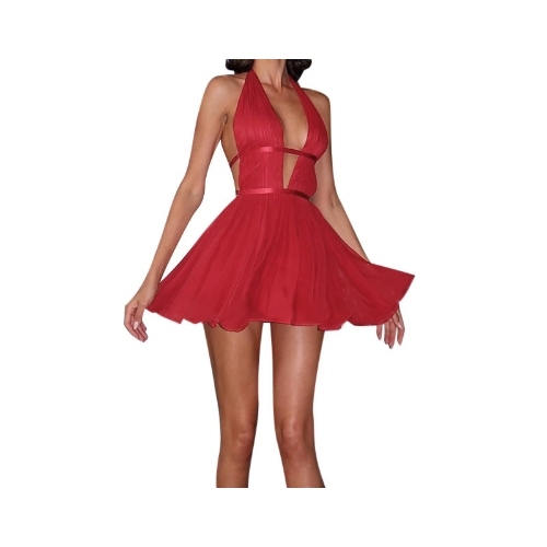Backless Detail Playful Ruffle Hem Waist Ties Sexy Beachwear Evening