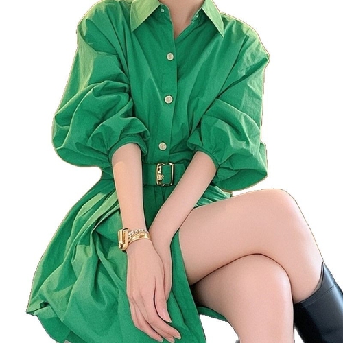 2025 Trendy Skirt Super Popular Green Waist-Skimming Blouse Dress for Women