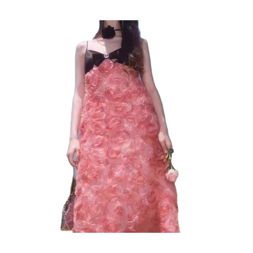 Applique Maxi Dress Romantic Spring-Summer Evening Gown 3D Roses