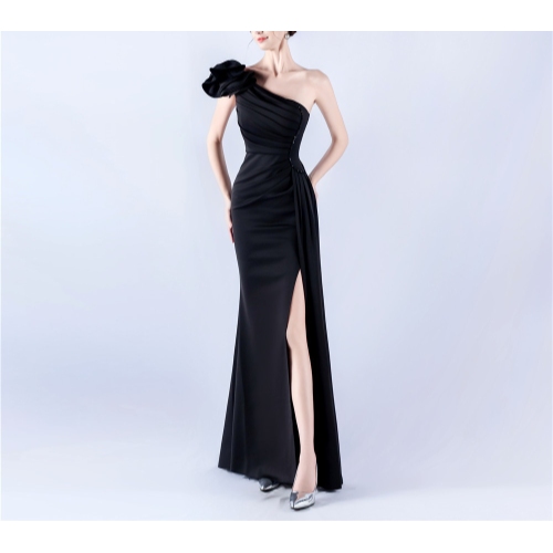 Ruffled featuring hand-stitched pearls and rhinestones evening dress