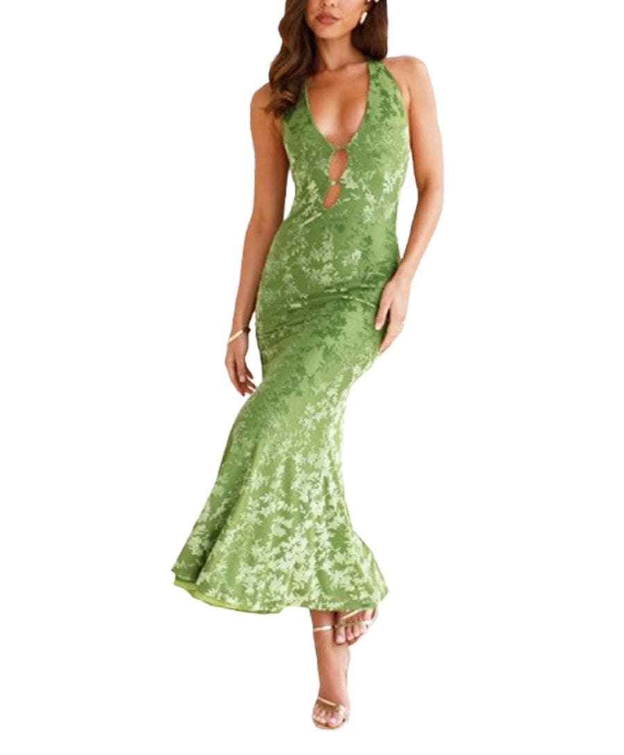 Hot sell backless lace-up velvet slim sexy fish tail maxi evening party dress