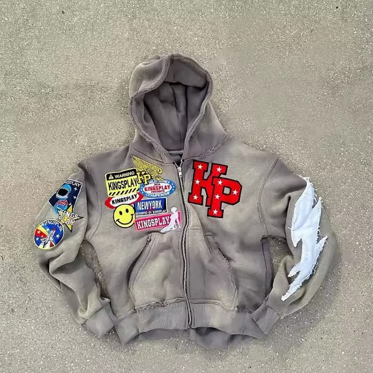 Custom logo Manufacturers Embroidered French Terry 500gsm Zip up hoodies