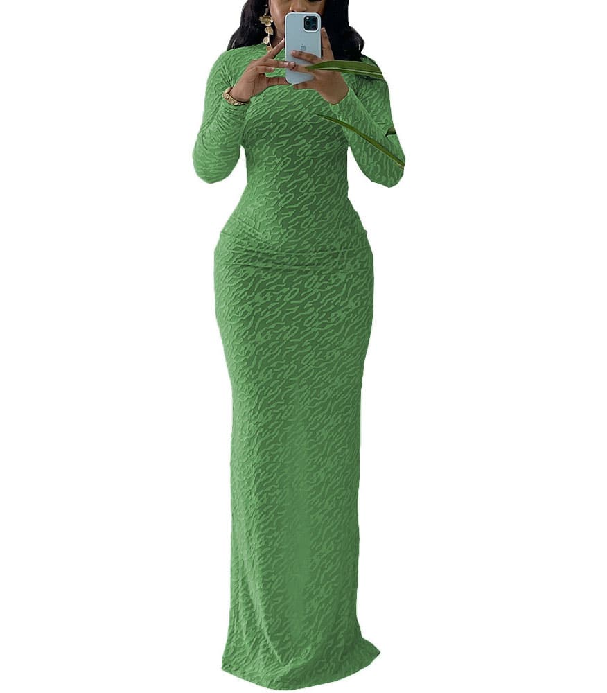 Women's Elegant Dress Stand Collar Flocking Evening Dress 