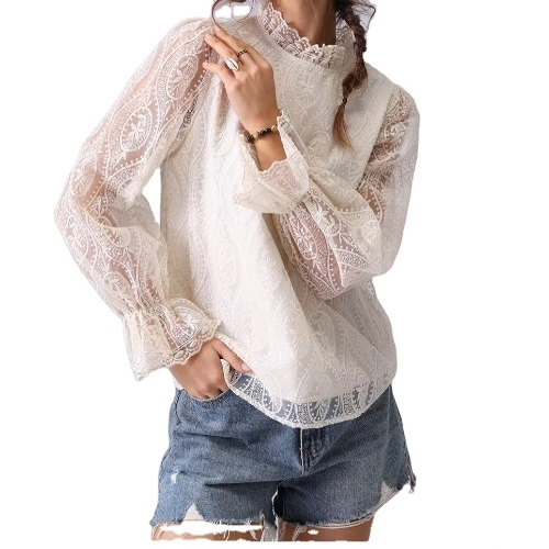  Embroidered Women's T-Shirt Contemporary French Lace-Up