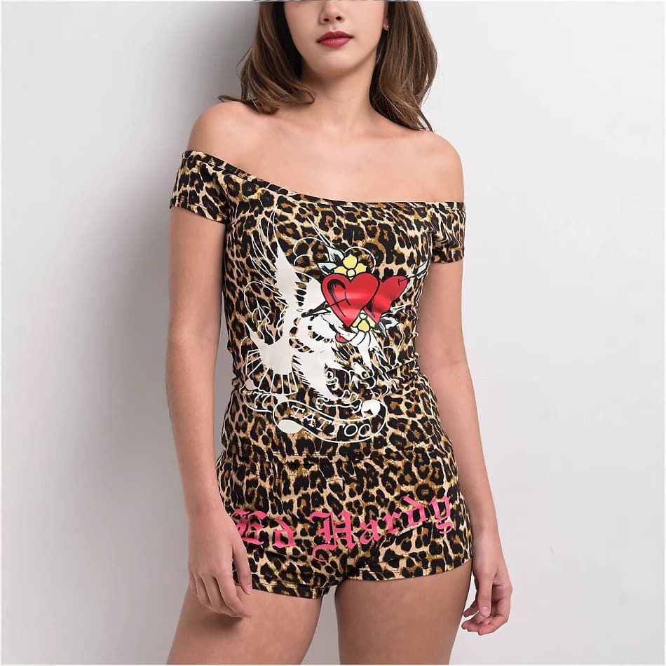Custom print pattern leopard off the shoulder slim fit suit