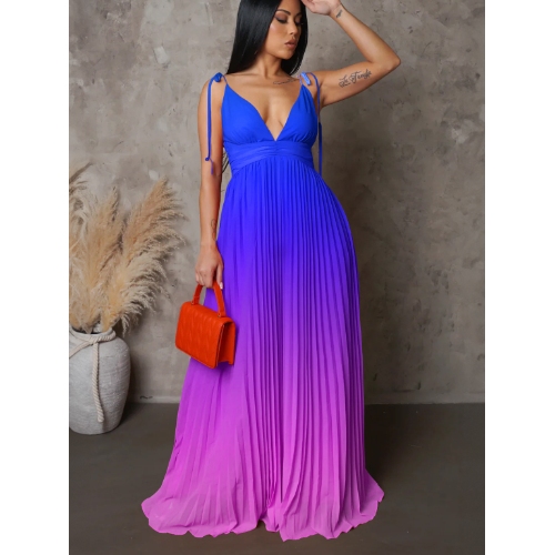 Strapless sexy backless gradient-color dress with lace trim