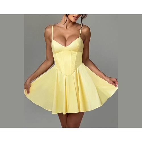 2025 Summer European Style Short Sleeve Strapless A-Line New Slim Waist and Fitted Dress