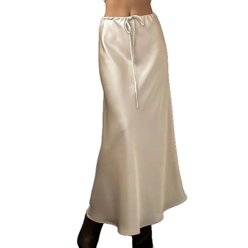 2025 Summer High-Quality Satin Solid Color Midriff Skirt