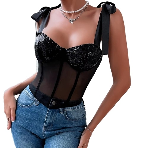  Y2K Push-Up Sequin Top for Beach Parties