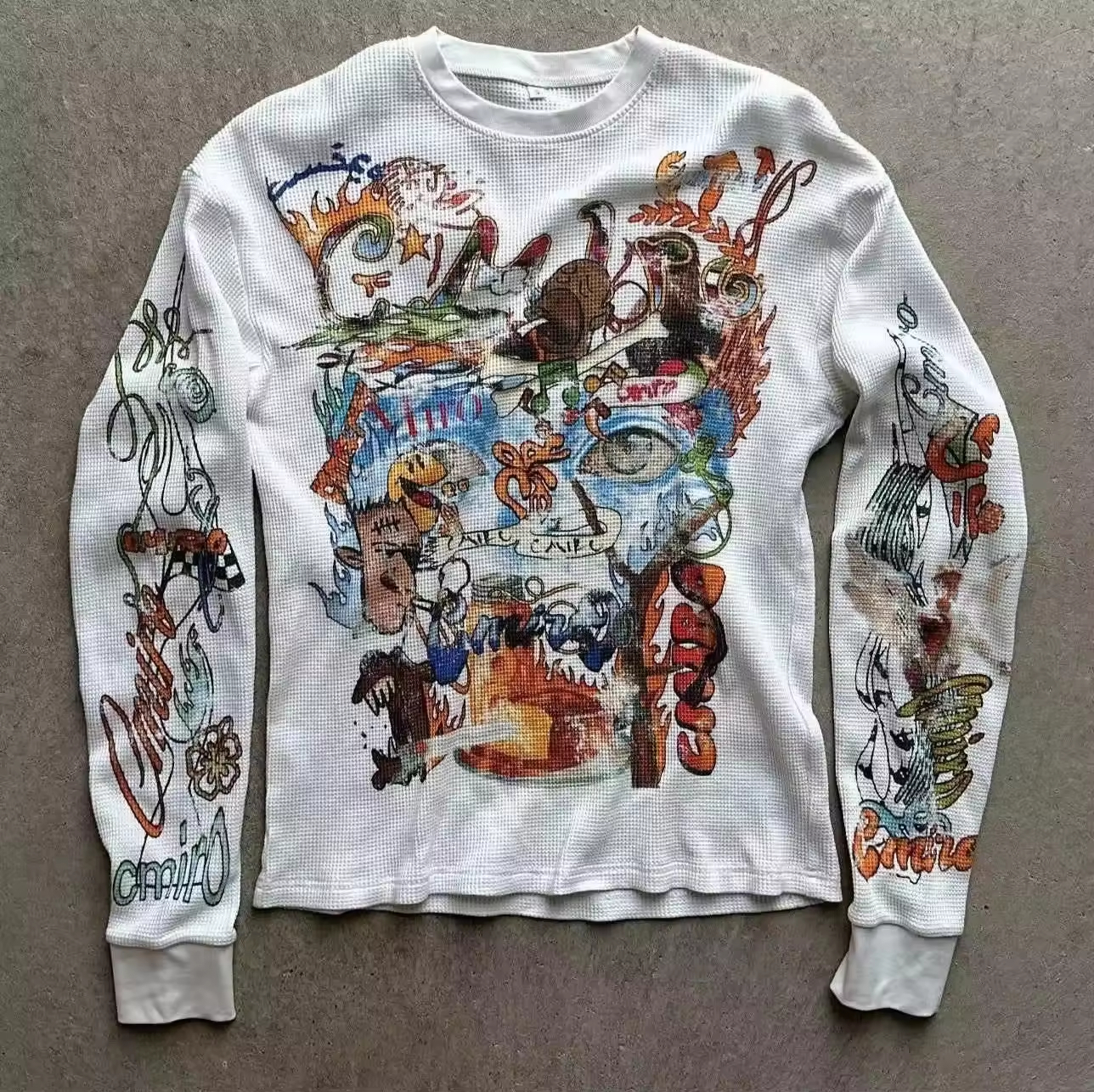 Custom Wholesale Dtg Printing Waffle Knit Long Sleeve Shirt for men