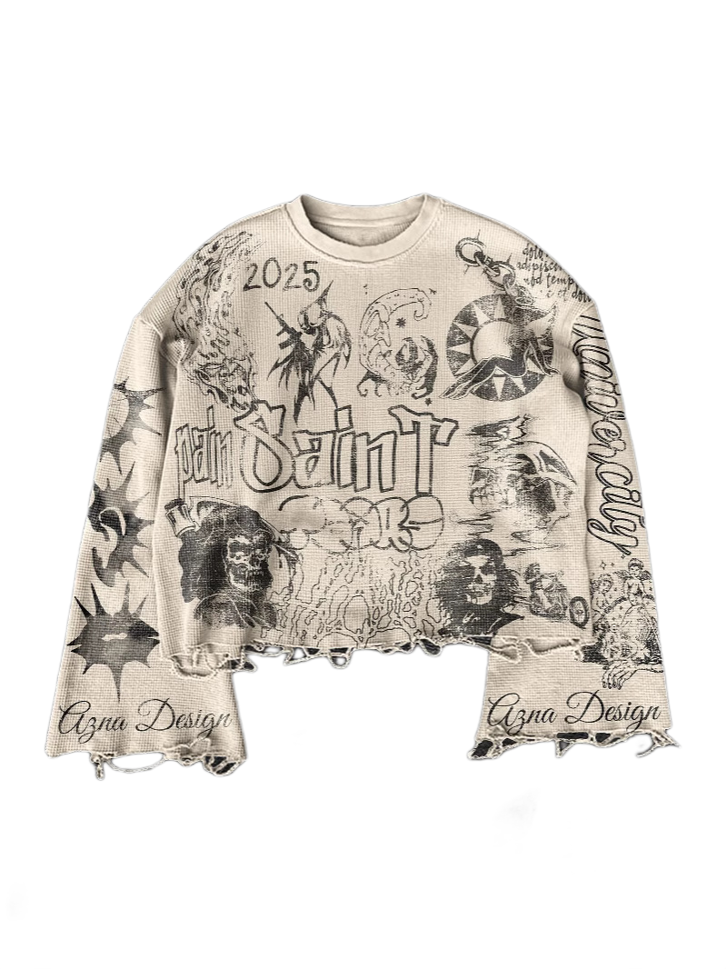 European and American street style digital print hoodie gothic hip-hop Harajuku retro women's casual T-shirt knitted