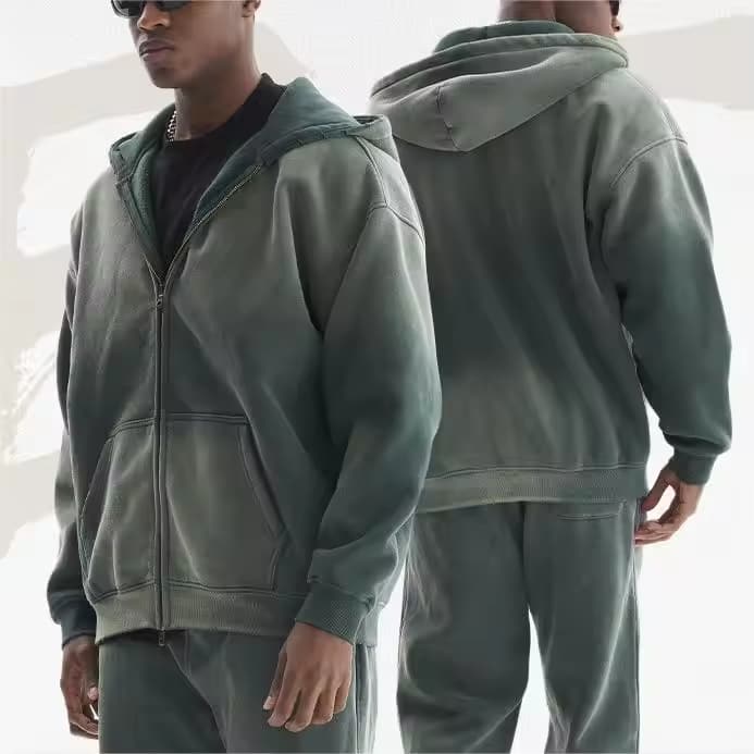 Men's vintage acid washing Heavyweight Hooded Terry Fabric Tracksuits